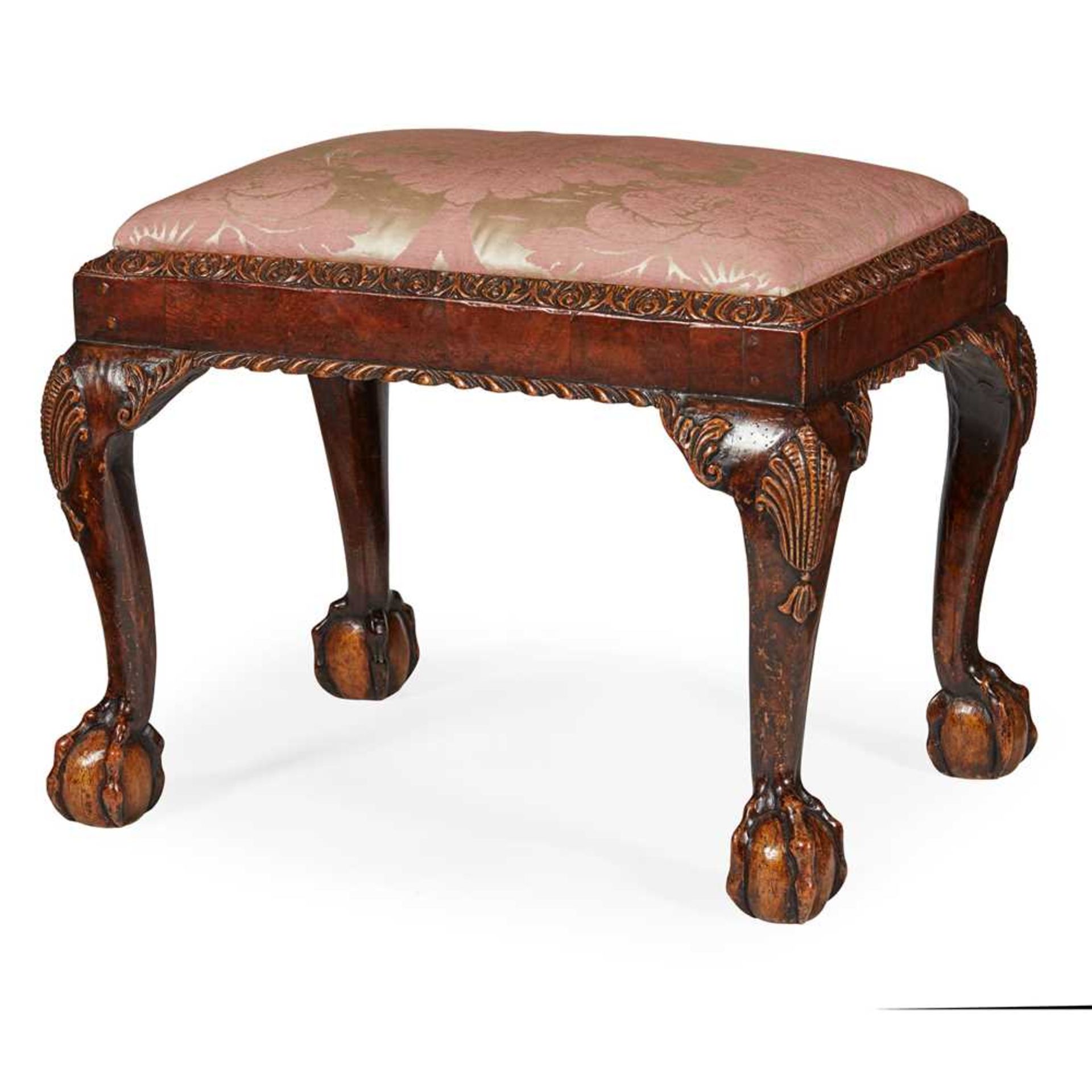GEORGE II STYLE MAHOGANY AND PARCEL GILT STOOL 19TH CENTURY