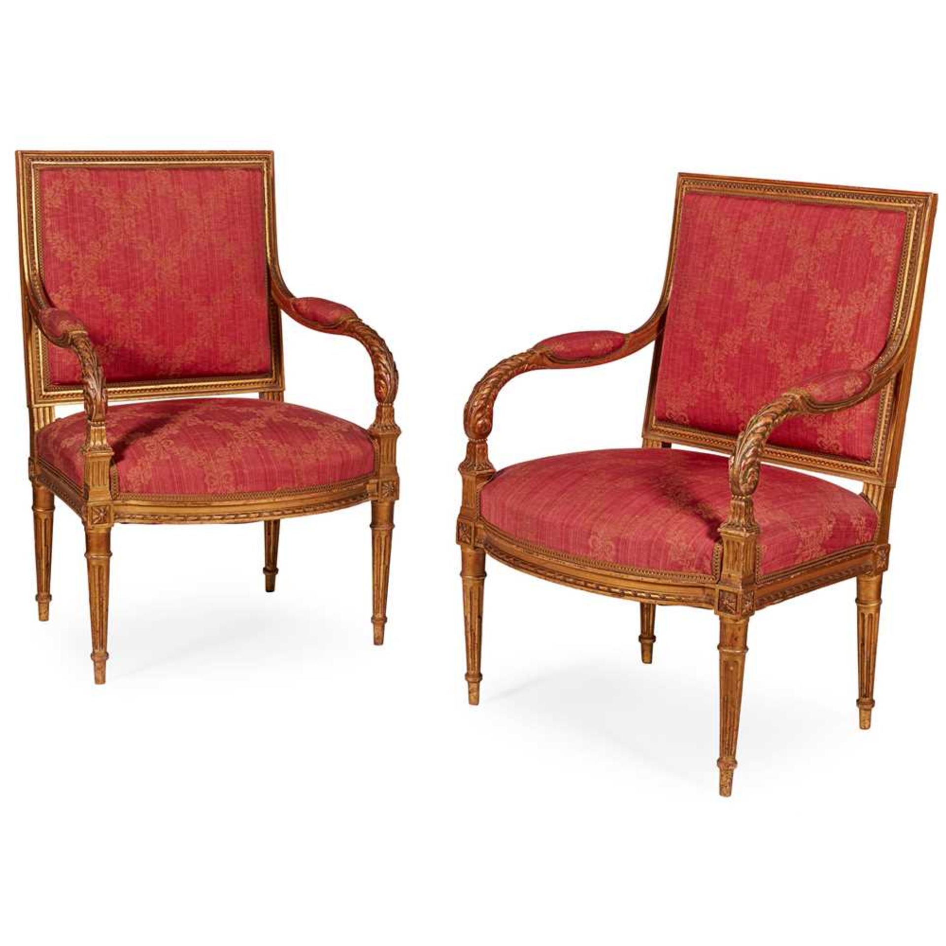 PAIR OF LOUIS XVI STYLE GILTWOOD FAUTEUILS 19TH CENTURY