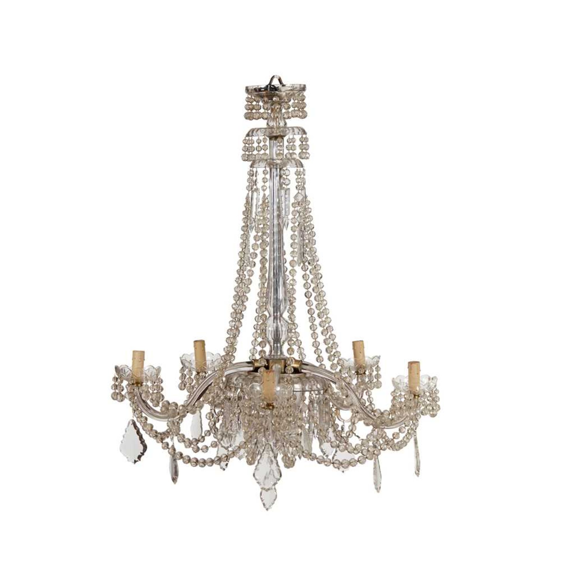 REGENCY STYLE CUT GLASS FIVE LIGHT CHANDELIER EARLY 20TH CENTURY