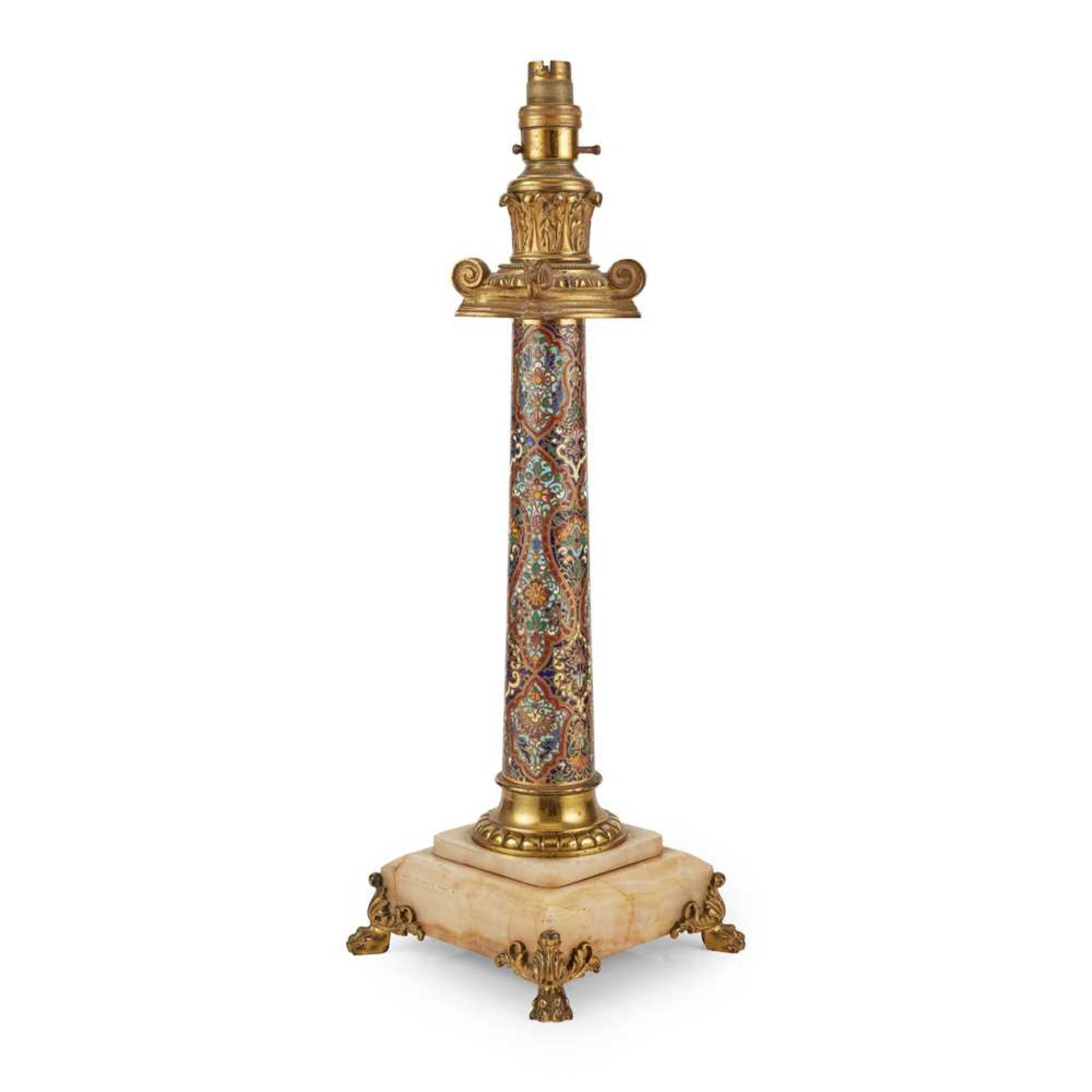 FRENCH CLOISONNÉ ENAMEL, GILT BRONZE AND ONYX LAMP 19TH CENTURY - Bild 2 aus 2