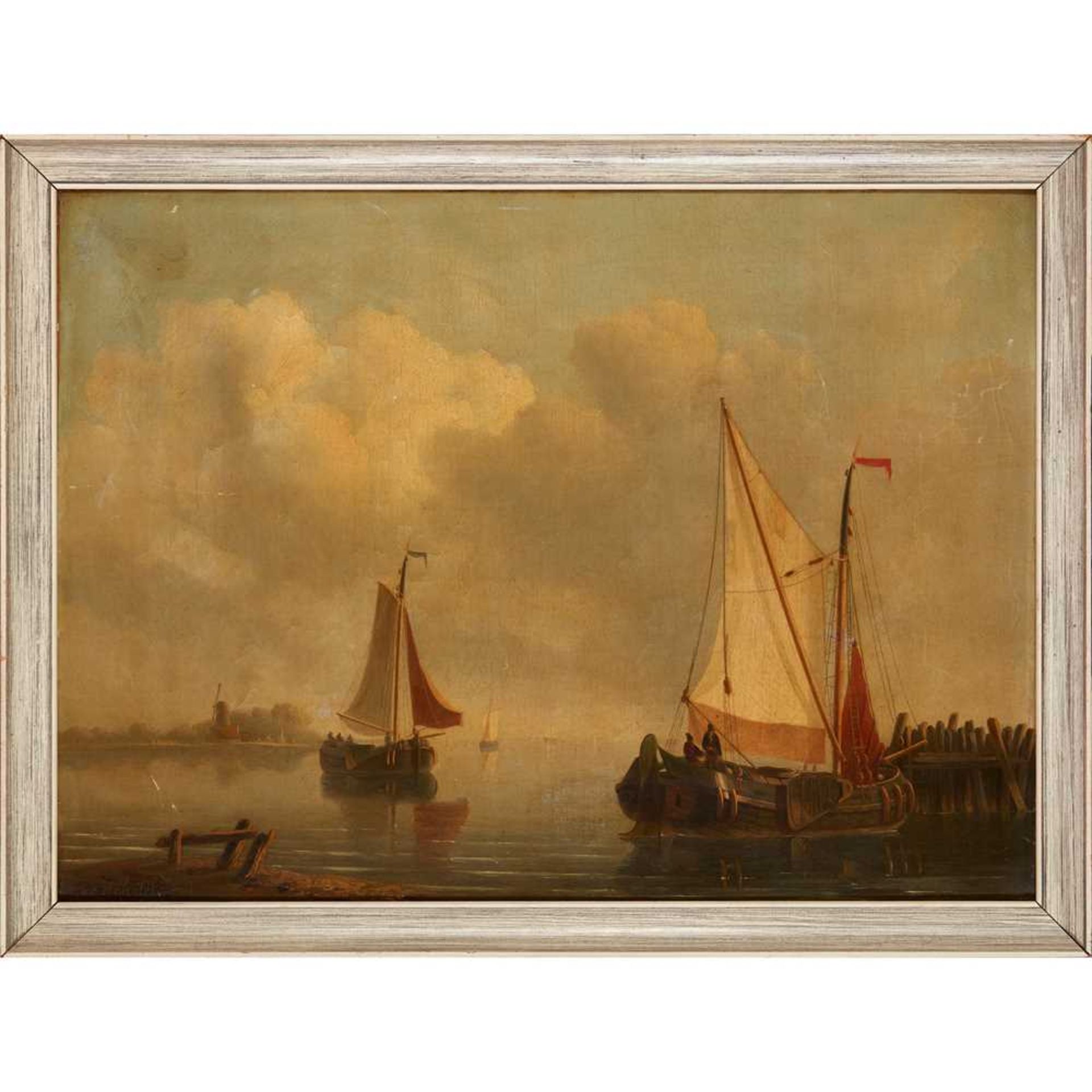 ATTRIBUTED TO JOHANNES CHRISTIAAN SCHOTEL BARGES IN AN ESTUARY, CALM SEAS - Image 2 of 3