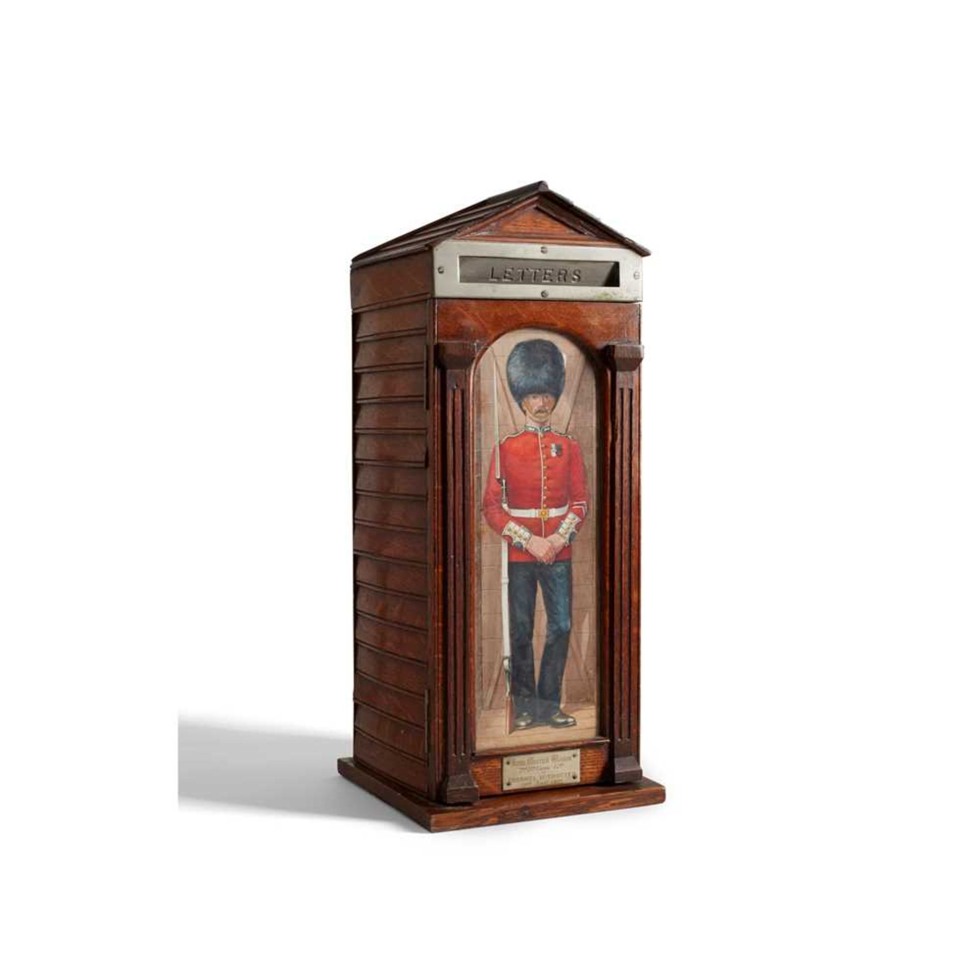 OAK POST BOX IN THE FORM OF A SENTRY BOX LATE 19TH CENTURY