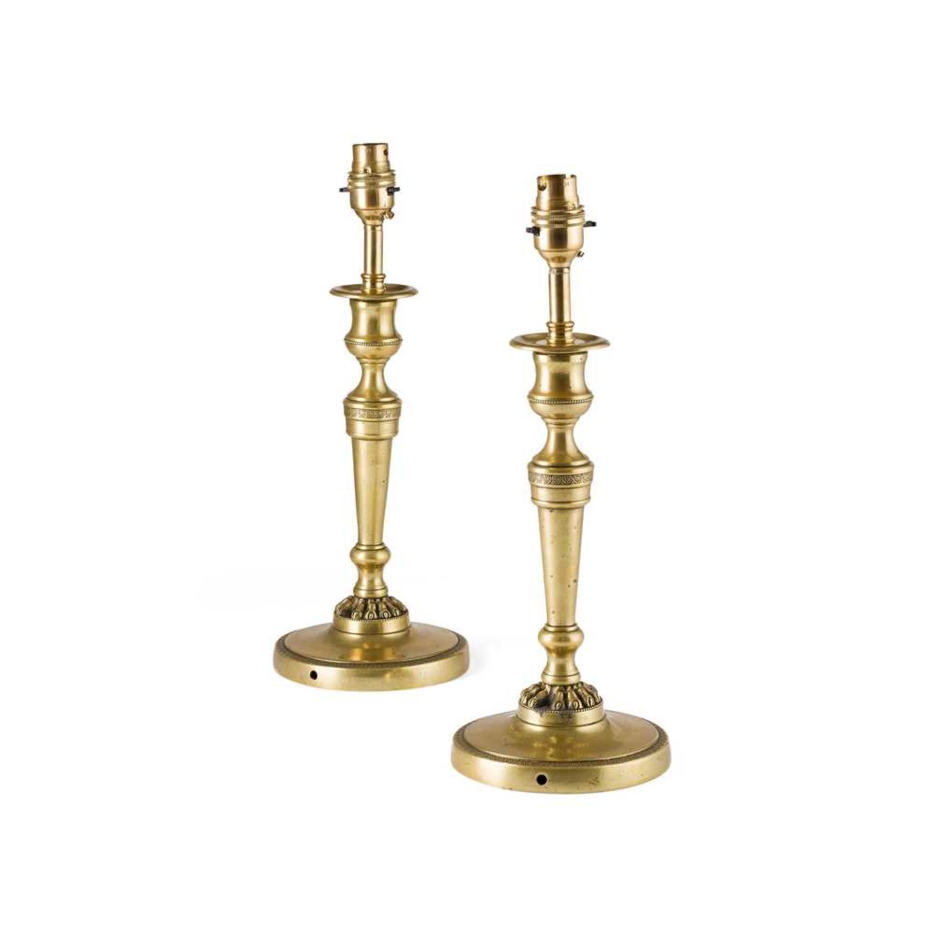 PAIR OF REGENCY BRASS CANDLESTICK LAMPS LATE 18TH CENTURY - Image 2 of 2