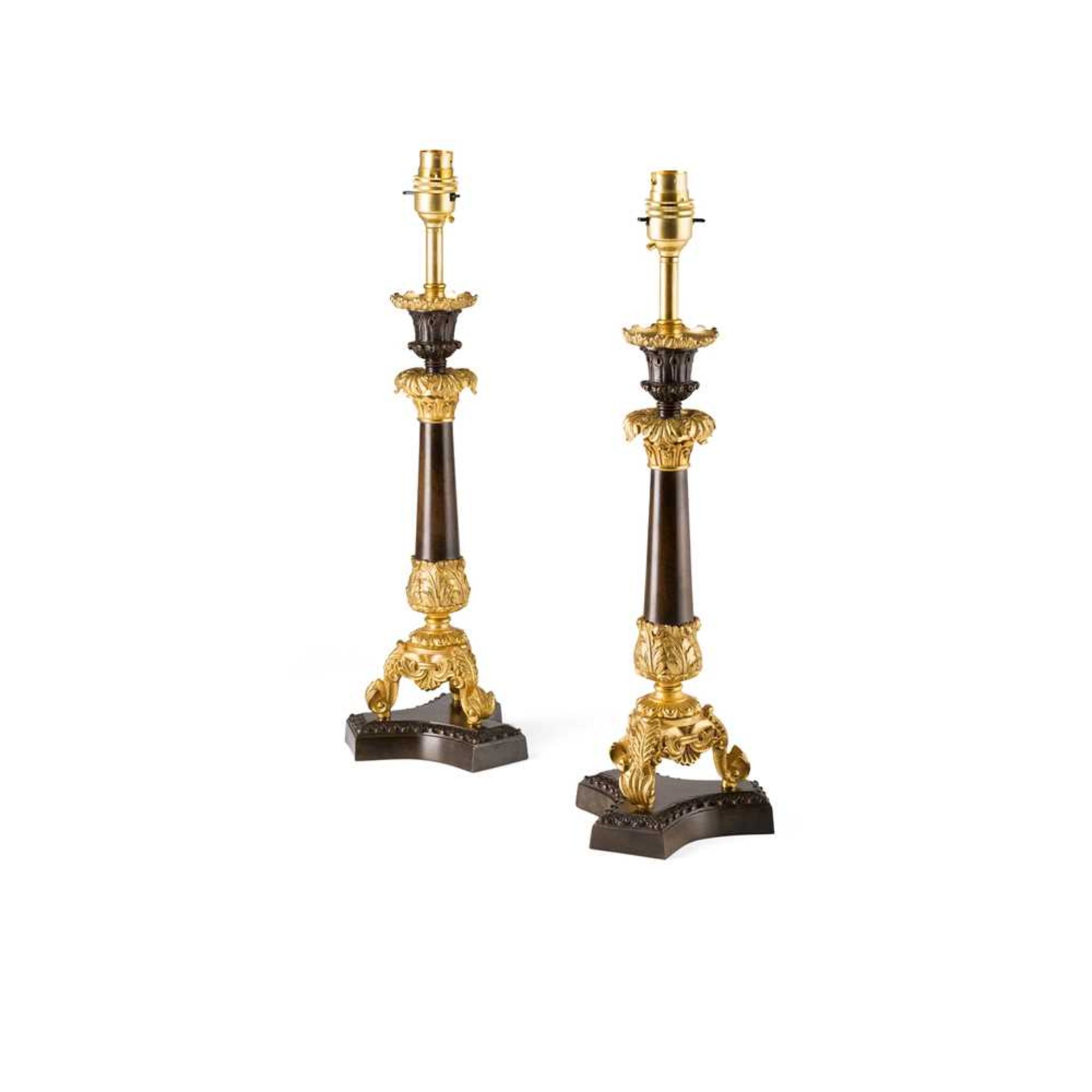 PAIR OF REGENCY PATINATED AND GILT BRONZE LAMPS CIRCA 1820 - Image 2 of 2