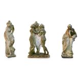 THREE COMPOSITION STONE CLASSICAL FIGURE GROUPS 20TH CENTURY