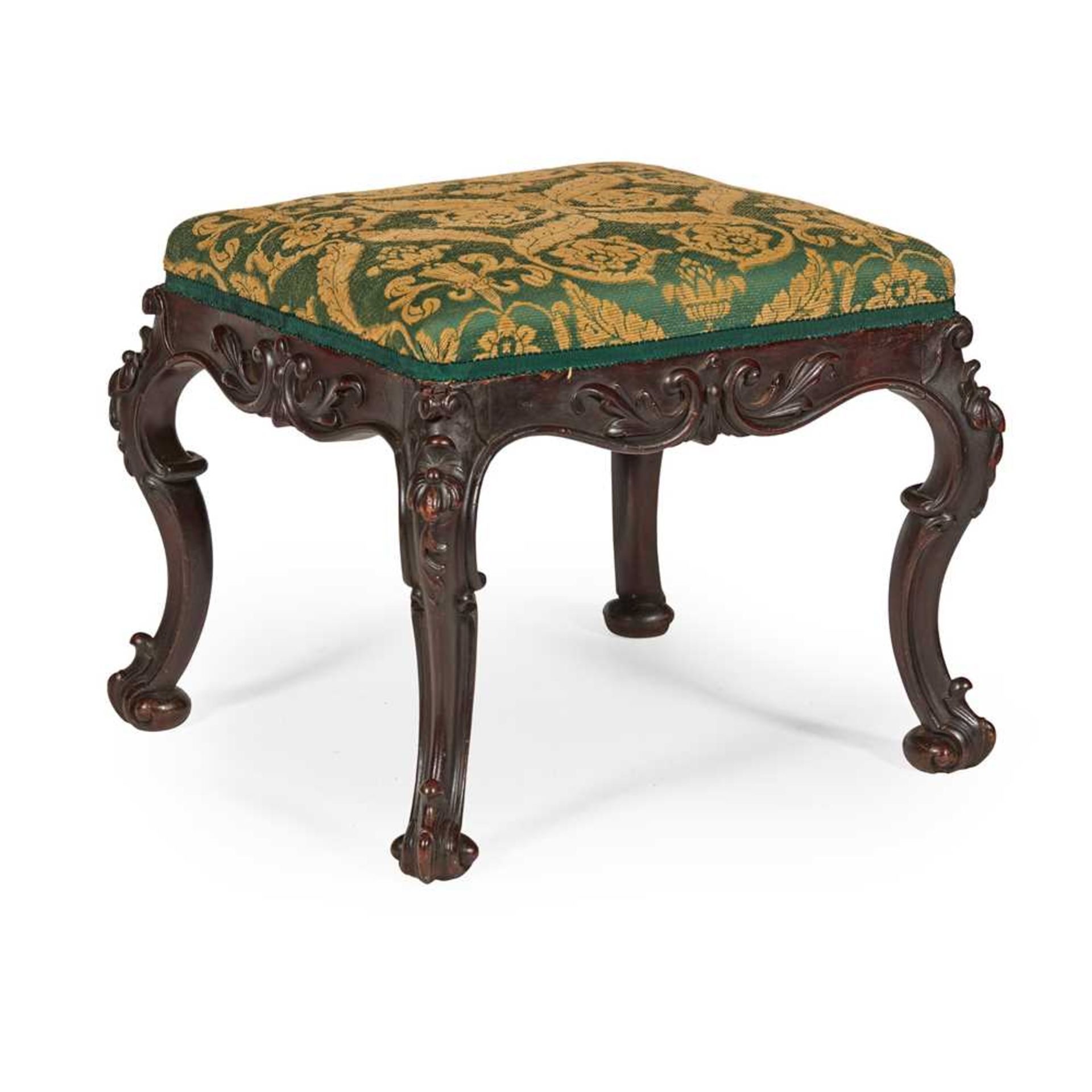 GEORGE II STYLE CARVED MAHOGANY STOOL MID 19TH CENTURY