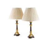 PAIR OF REGENCY PATINATED AND GILT BRONZE LAMPS CIRCA 1820
