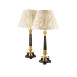 PAIR OF REGENCY ORMOLU AND PATINATED BRONZE LAMPS 19TH CENTURY