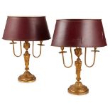 PAIR OF GILT BRASS AND TOLE LAMPS 19TH CENTURY, ADAPTED