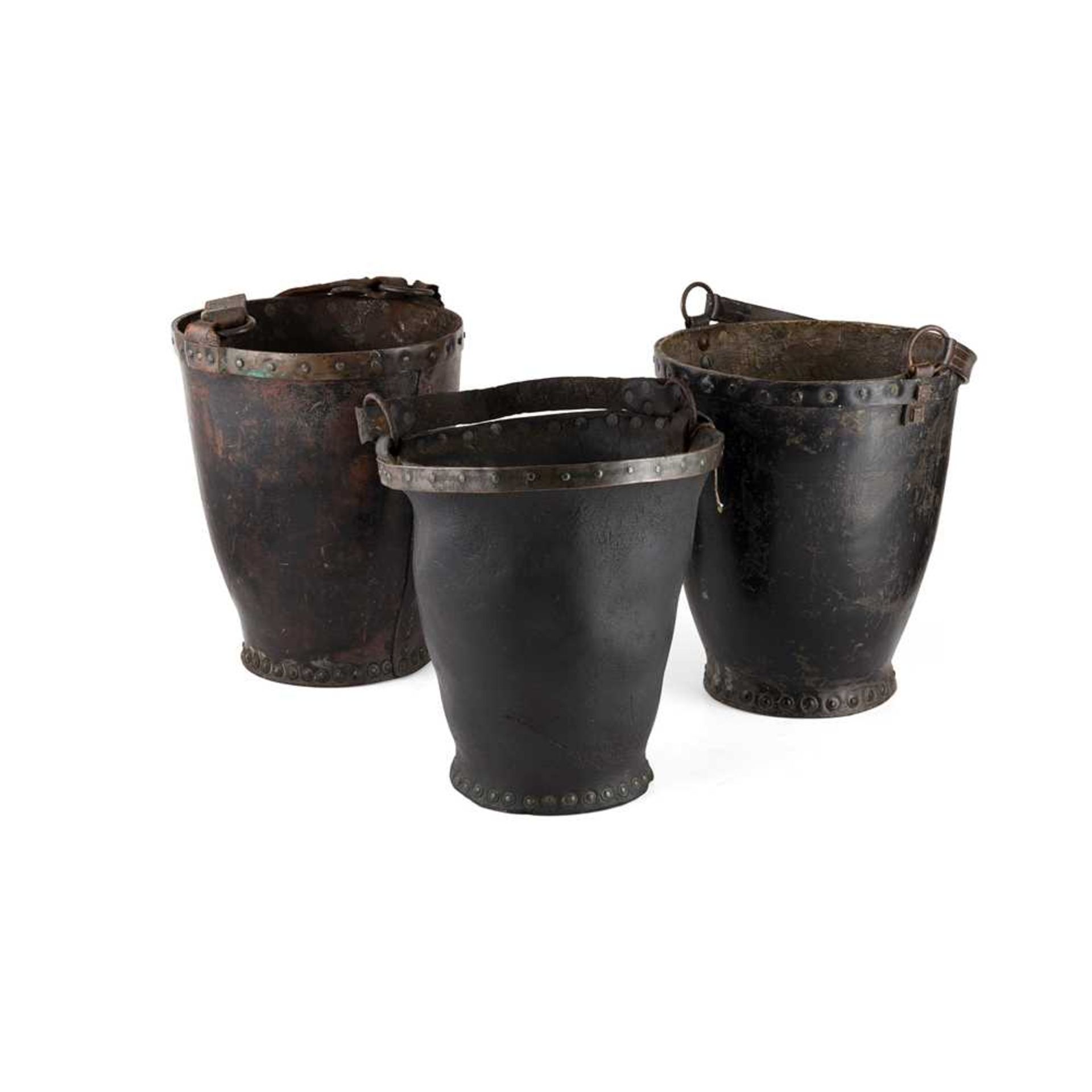 THREE LEATHER FIRE BUCKETS EARLY 19TH CENTURY