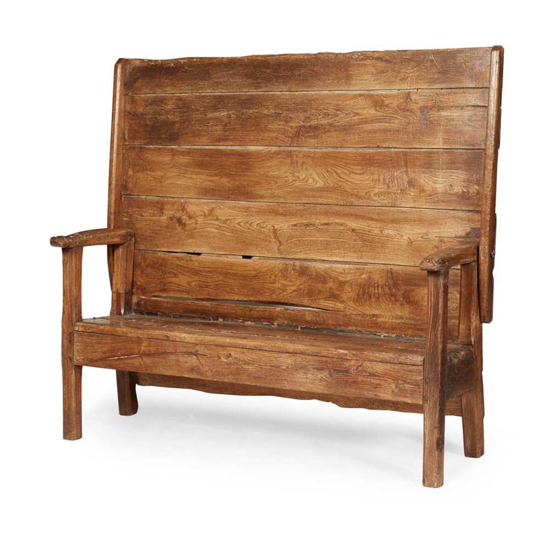 GEORGIAN PROVINCIAL ELM MONK'S BENCH 18TH CENTURY