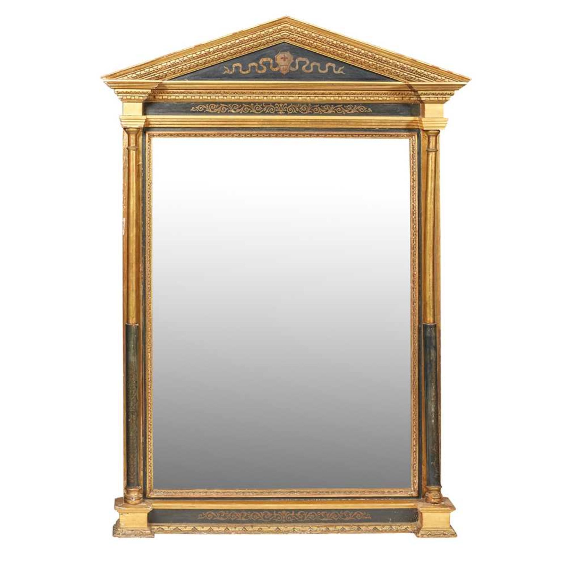 REGENCY GILT AND EBONISED OVERMANTEL MIRROR EARLY 19TH CENTURY