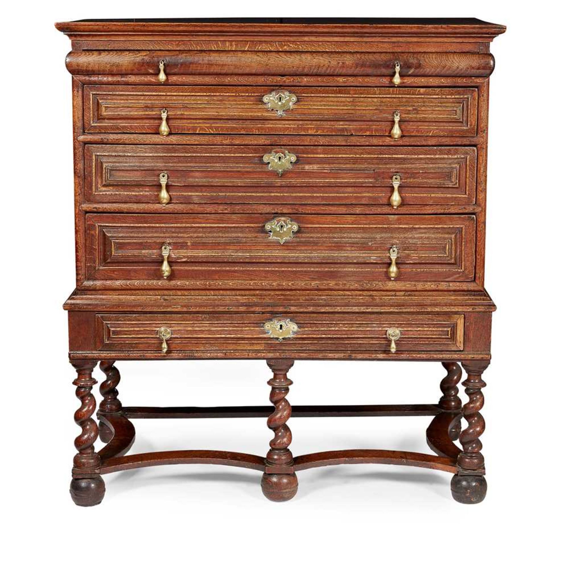 WILLIAM AND MARY OAK CHEST-ON-STAND LATE 17TH CENTURY