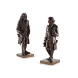 PAIR OF FRENCH BRONZE FIGURES OF VOLTAIRE AND ROUSSEAU 19TH CENTURY