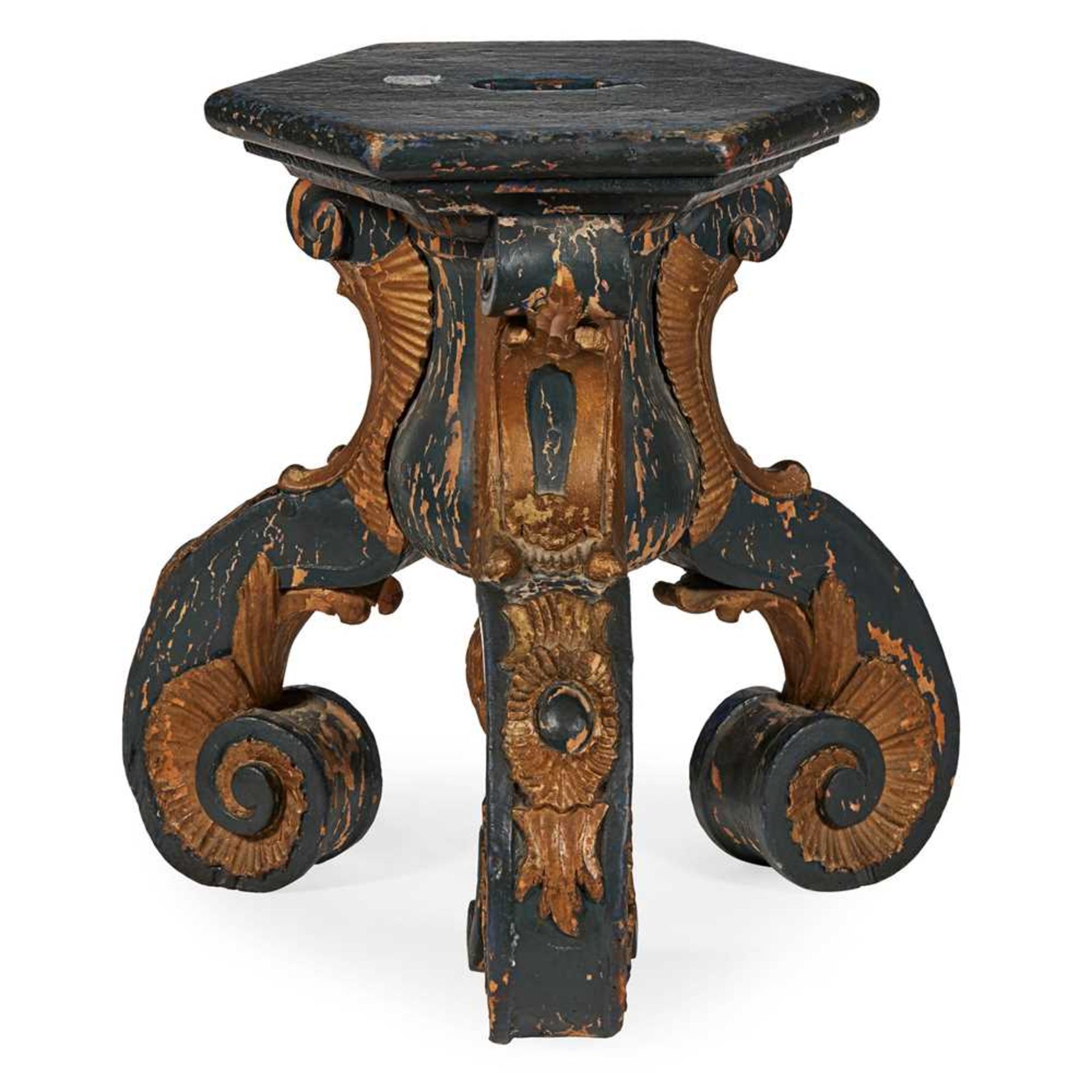 TOLE TRAY AND PARCEL-GILT CARVED OCCASIONAL TABLE 19TH CENTURY - Image 3 of 3