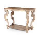 ITALIAN LIMED OAK AND PINE SERPENTINE CONSOLE TABLE 19TH CENTURY