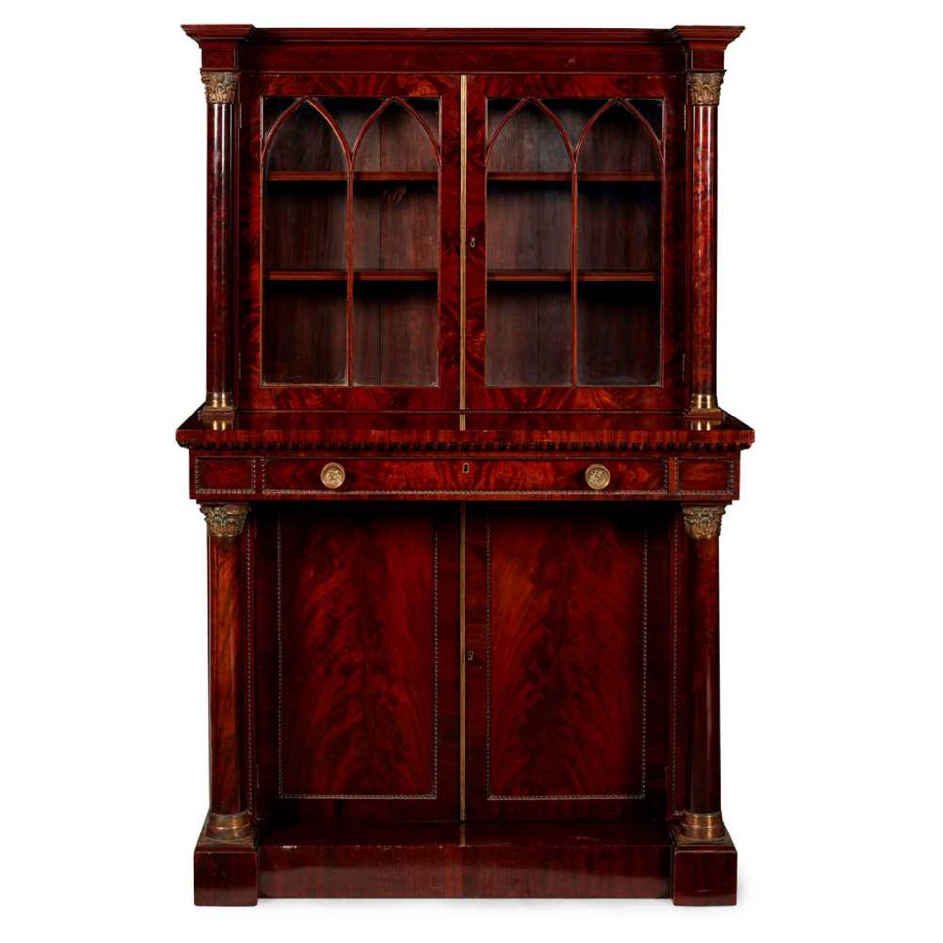 WILLIAM IV MAHOGANY AND GILT METAL MOUNTED BOOKCASE/CABINET EARLY 19TH CENTURY