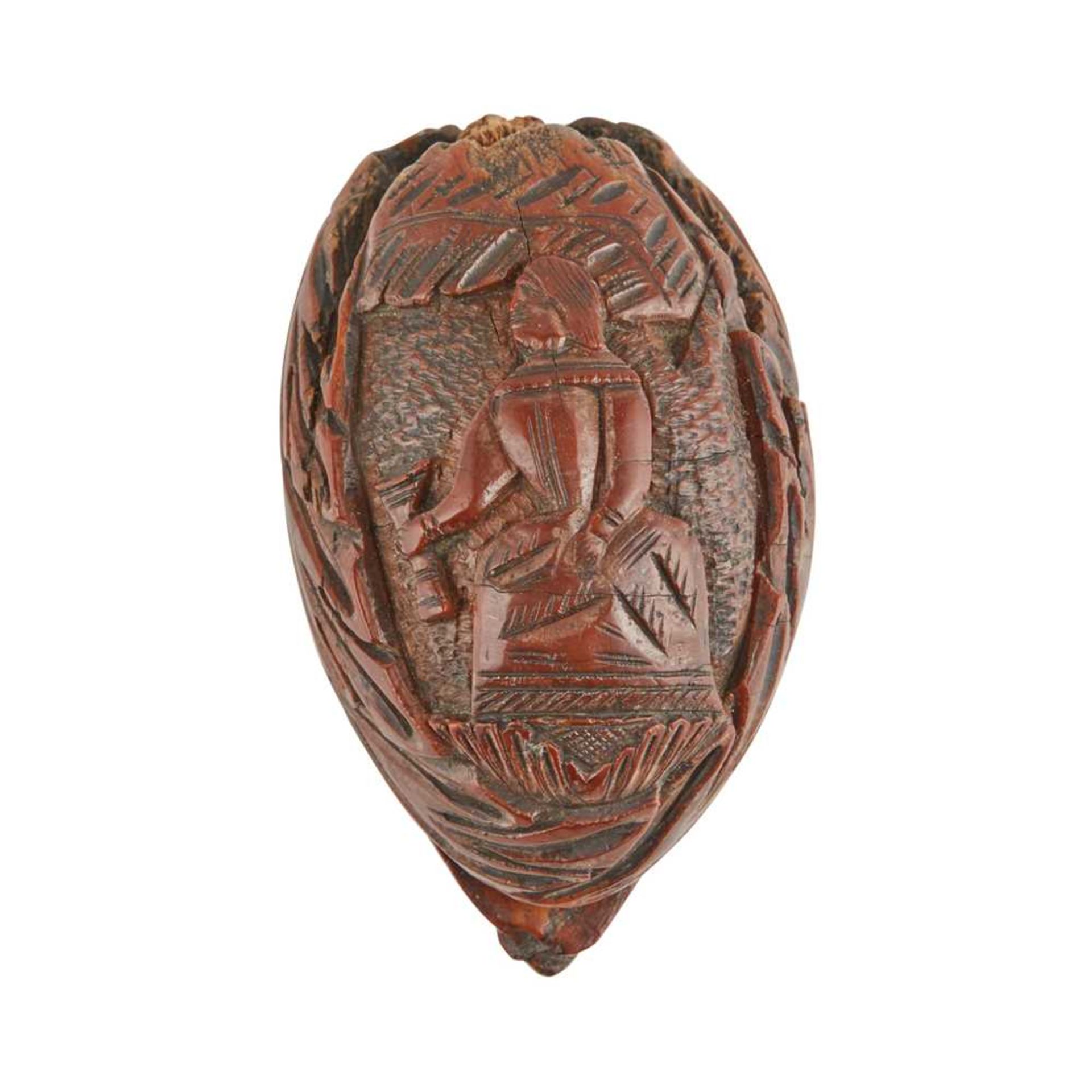 CARVED COQUILLA NUT SNUFF BOX 19TH CENTURY