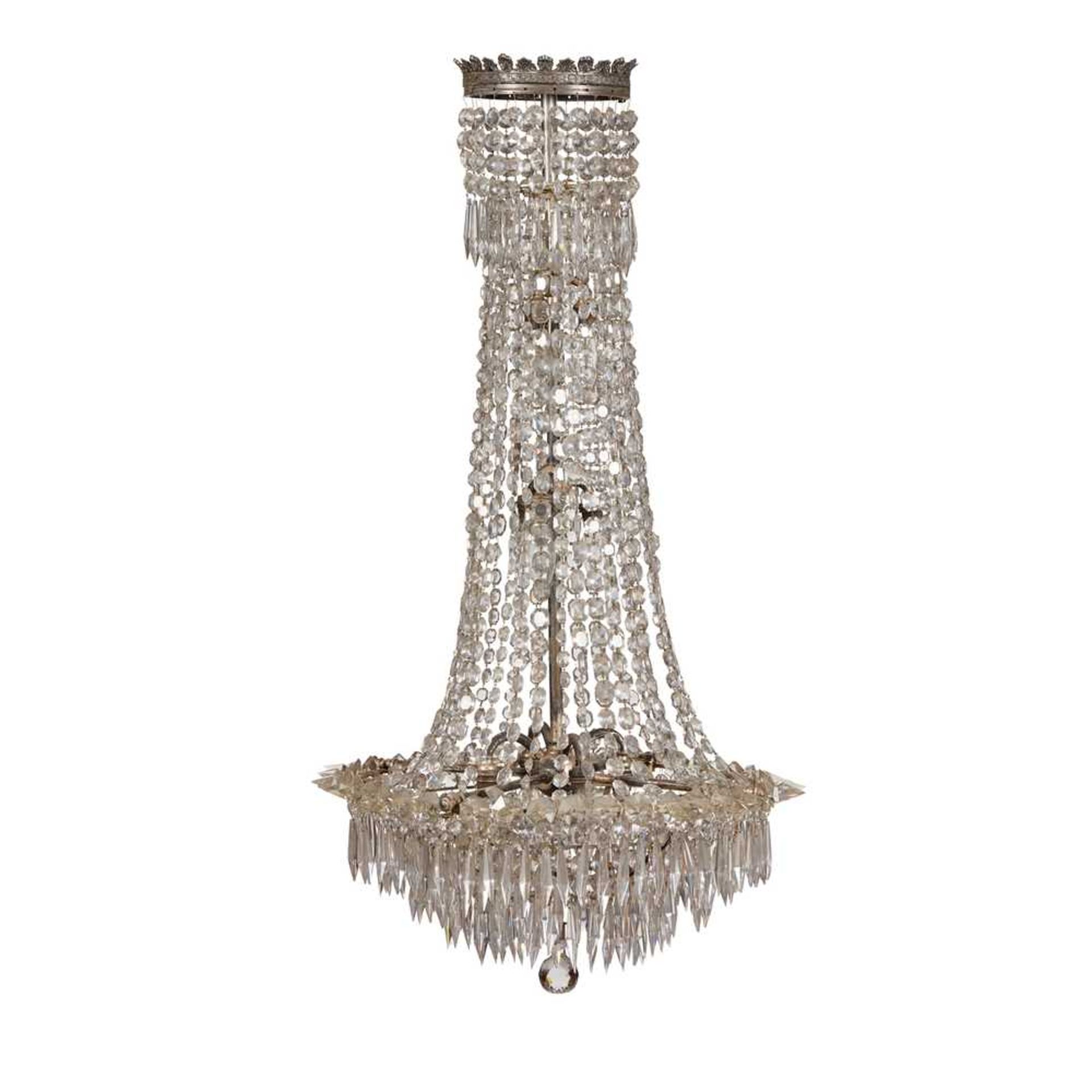 REGENCY STYLE CUT GLASS AND SILVERED CHANDELIER 19TH CENTURY