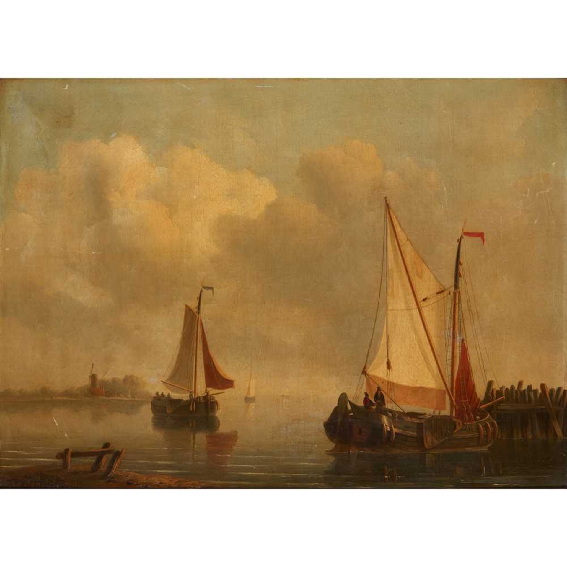 ATTRIBUTED TO JOHANNES CHRISTIAAN SCHOTEL BARGES IN AN ESTUARY, CALM SEAS