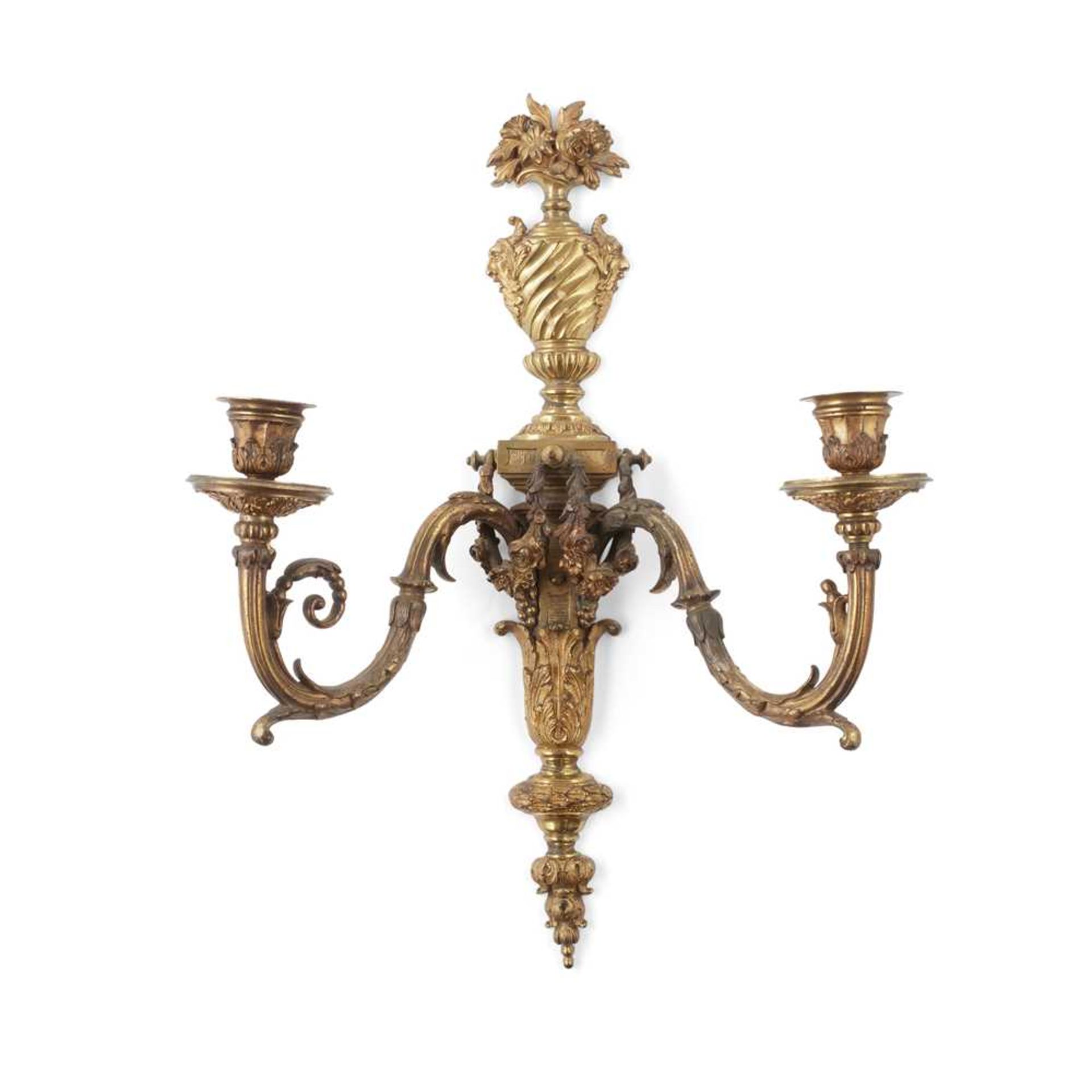 PAIR OF LOUIS XVI STYLE GILT BRONZE WALL SCONCES 19TH CENTURY - Image 2 of 3