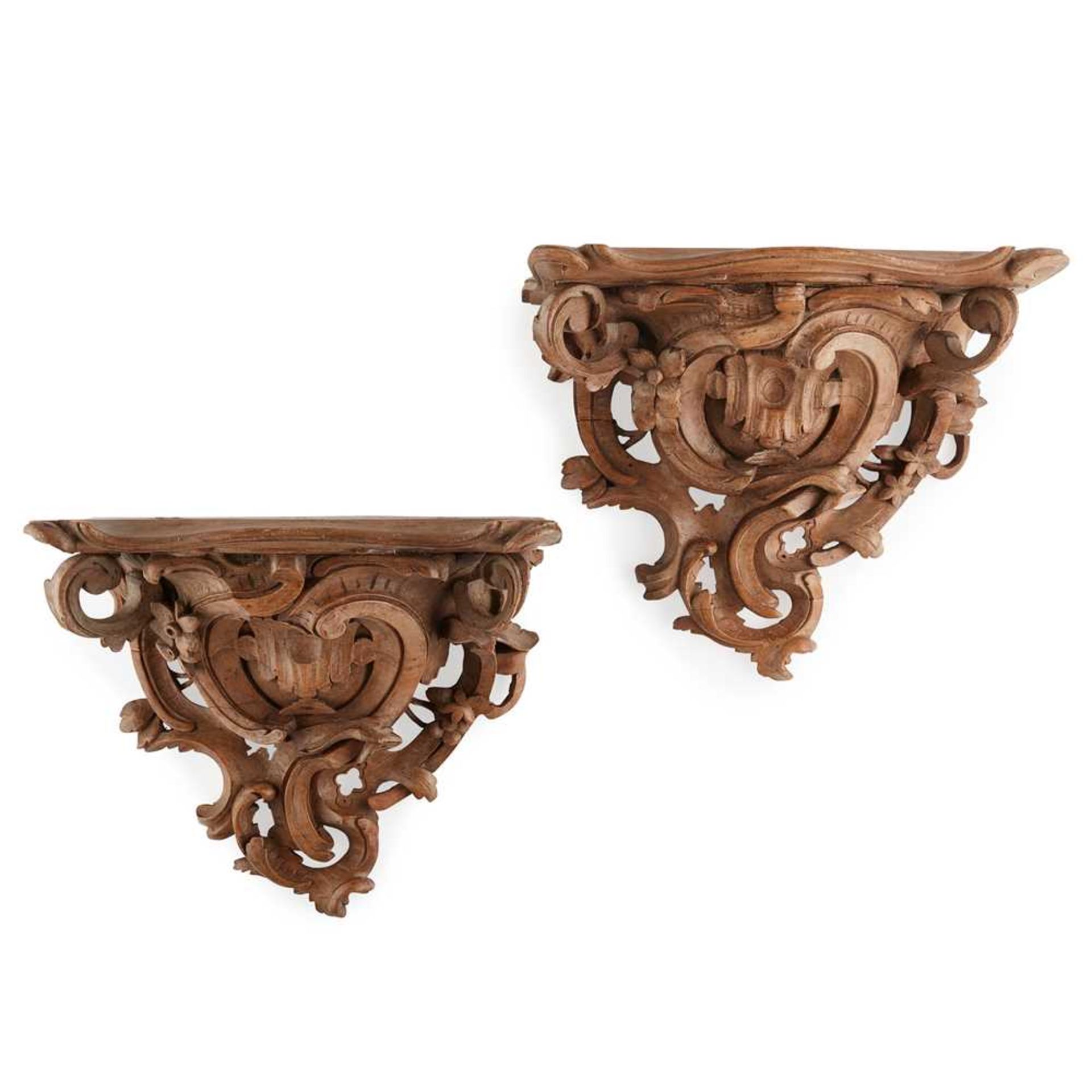 PAIR OF ROCOCO STYLE CARVED FRUITWOOD WALL BRACKETS 19TH CENTURY
