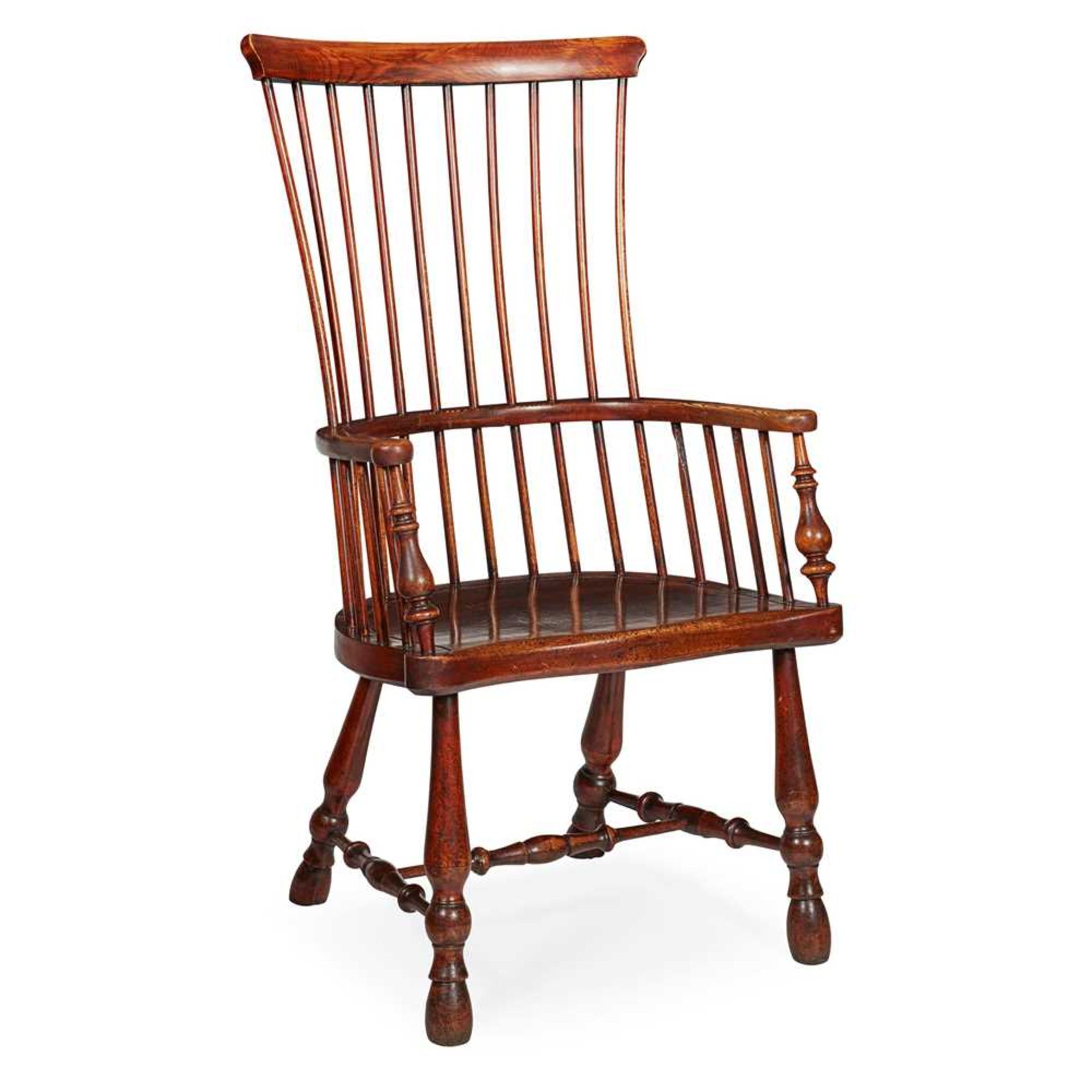 SCOTTISH DARVEL ELM AND BIRCH COMB BACK WINDSOR ARMCHAIR MID 19TH CENTURY