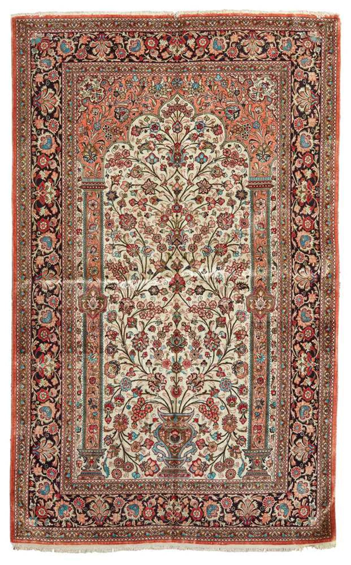 QUM SILK PRAYER RUG CENTRAL PERSIA, 20TH CENTURY