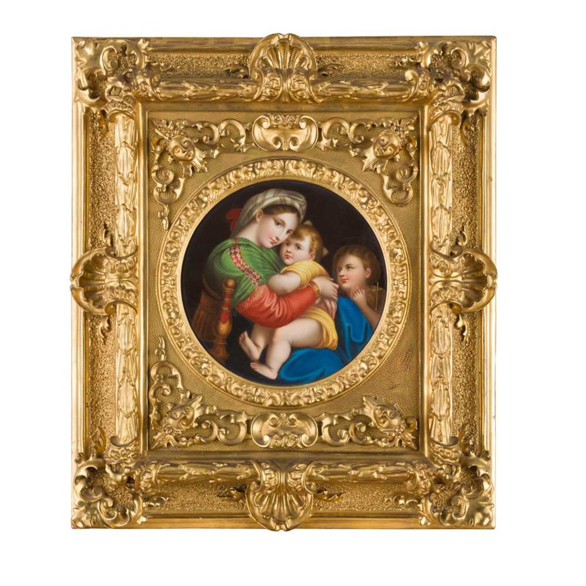 VIENNA PORCELAIN PLAQUE, THE MADONNA DELLA SEGGIOLA, AFTER RAPHAEL 19TH CENTURY