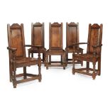 SET OF FIVE JACOBEAN STYLE OAK CHAIRS 20TH CENTURY