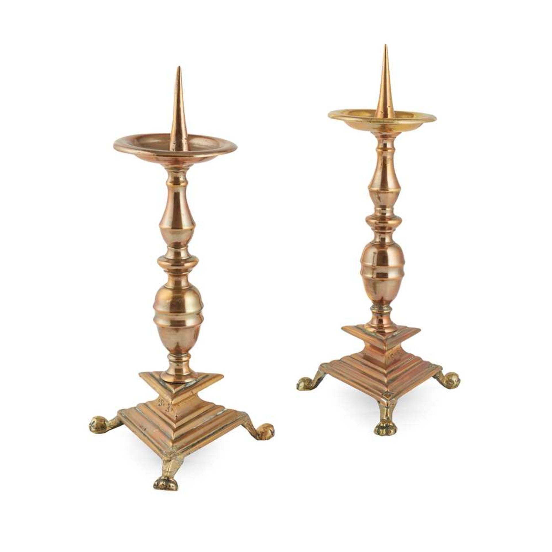 PAIR OF BRASS PRICKET CANDLESTICKS 18TH/ EARLY 19TH CENTURY