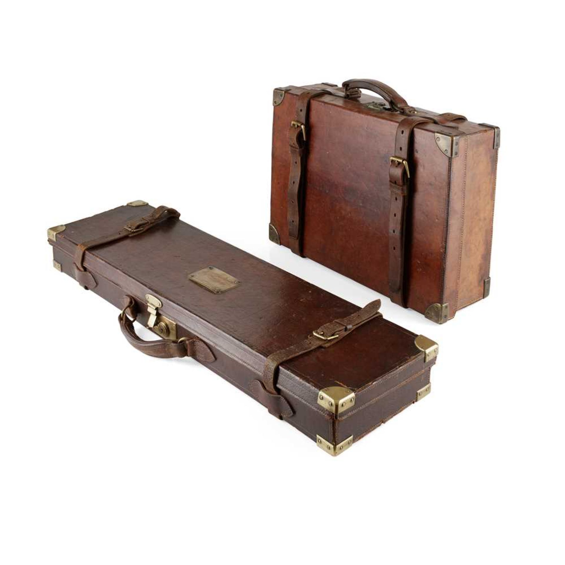 TWO LEATHER SHOOTING CASES EARLY 20TH CENTURY
