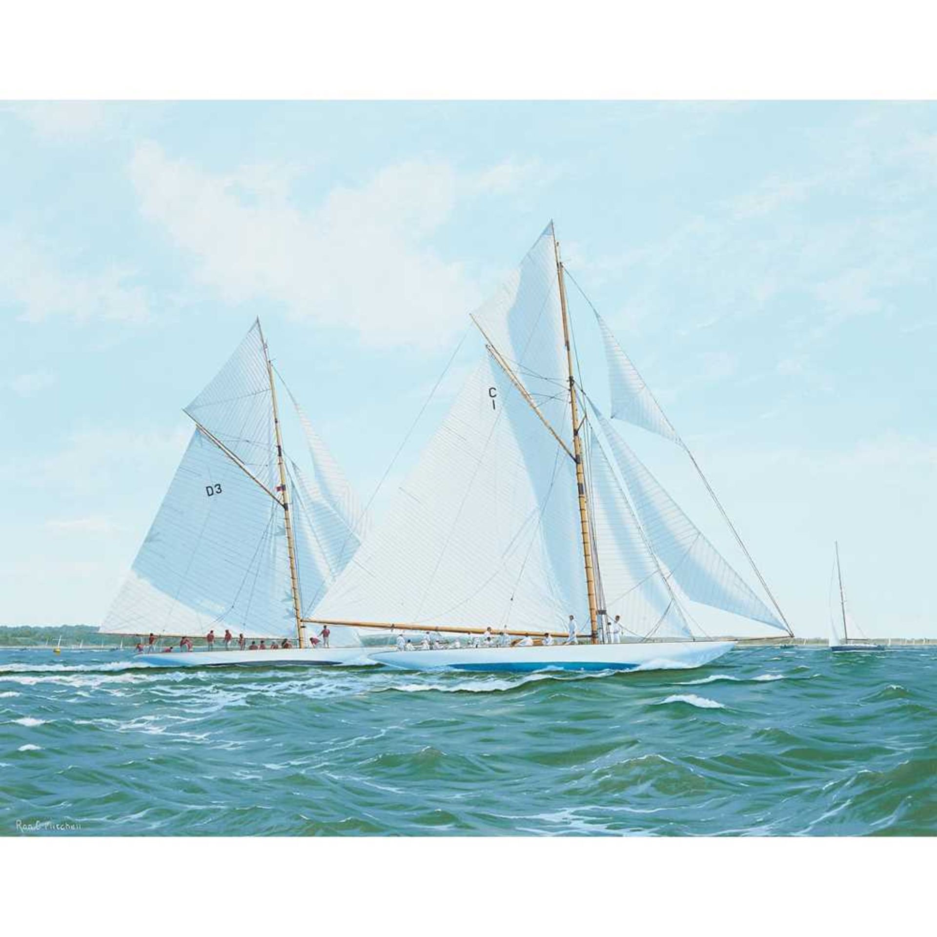 § RON C MITCHELL (BRITISH B.1960) J CLASSS YACHTS ON THE SOLENT - Image 2 of 6