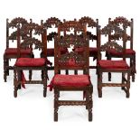 MATCHED SET OF EIGHT 17TH CENTURY STYLE CARVED OAK DINING CHAIRS, PROBABLY YORKSHIRE 19TH CENTURY