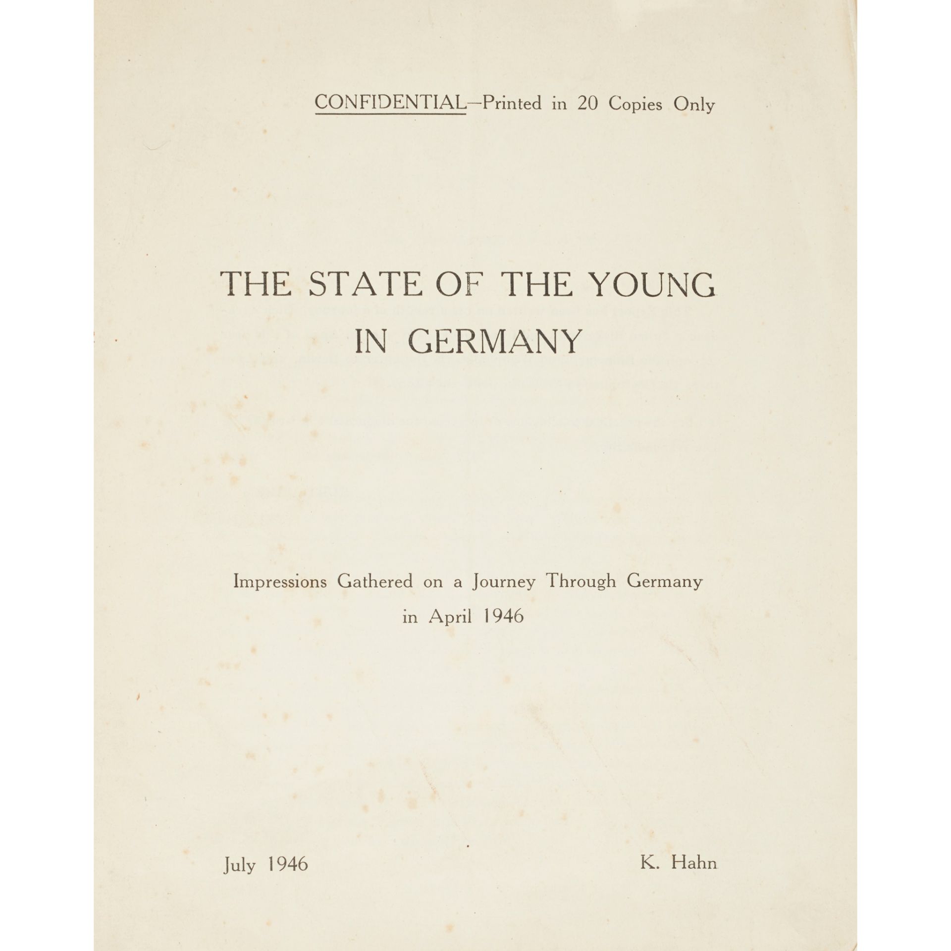 Hahn, Kurt The State of the Young in Germany