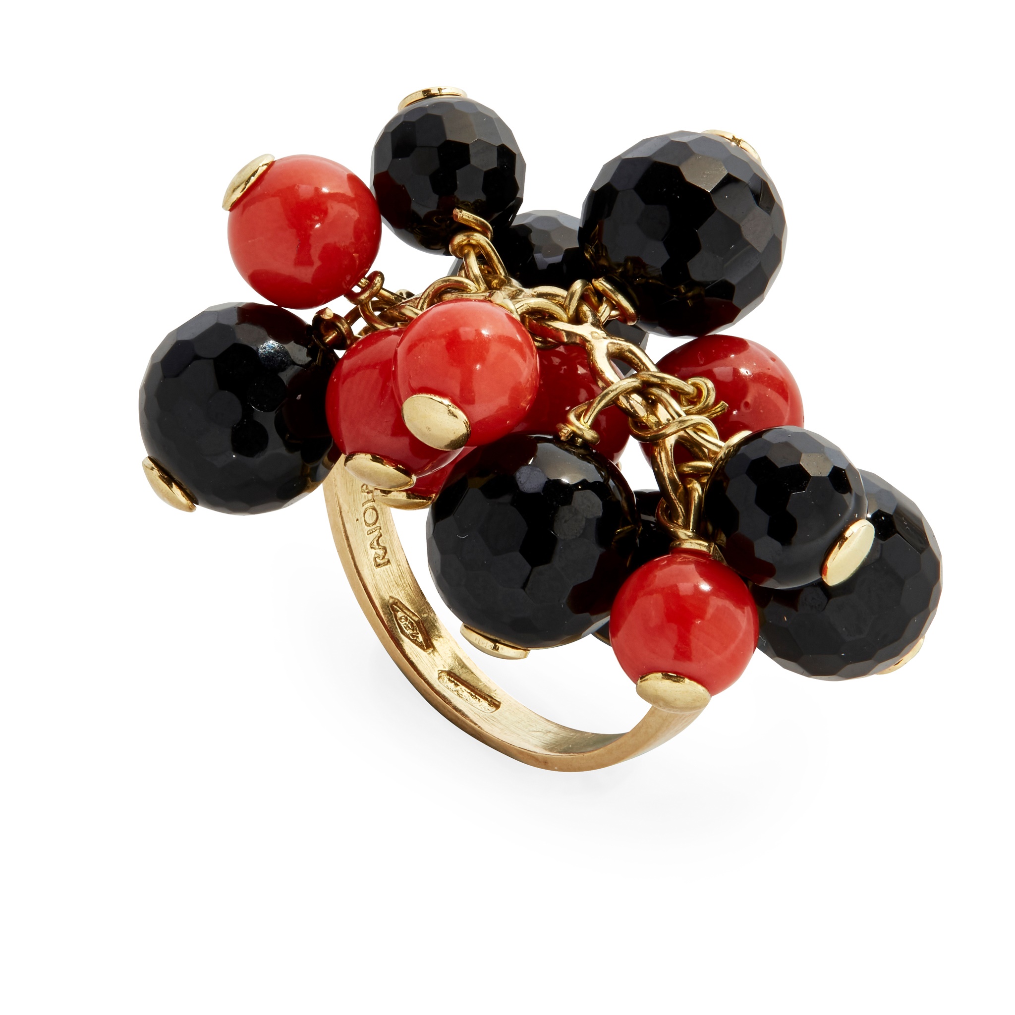 A coral and onyx bead ring, Raiola