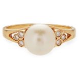 A pearl and diamond set ring