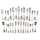 A composite group of fiddle pattern flatware