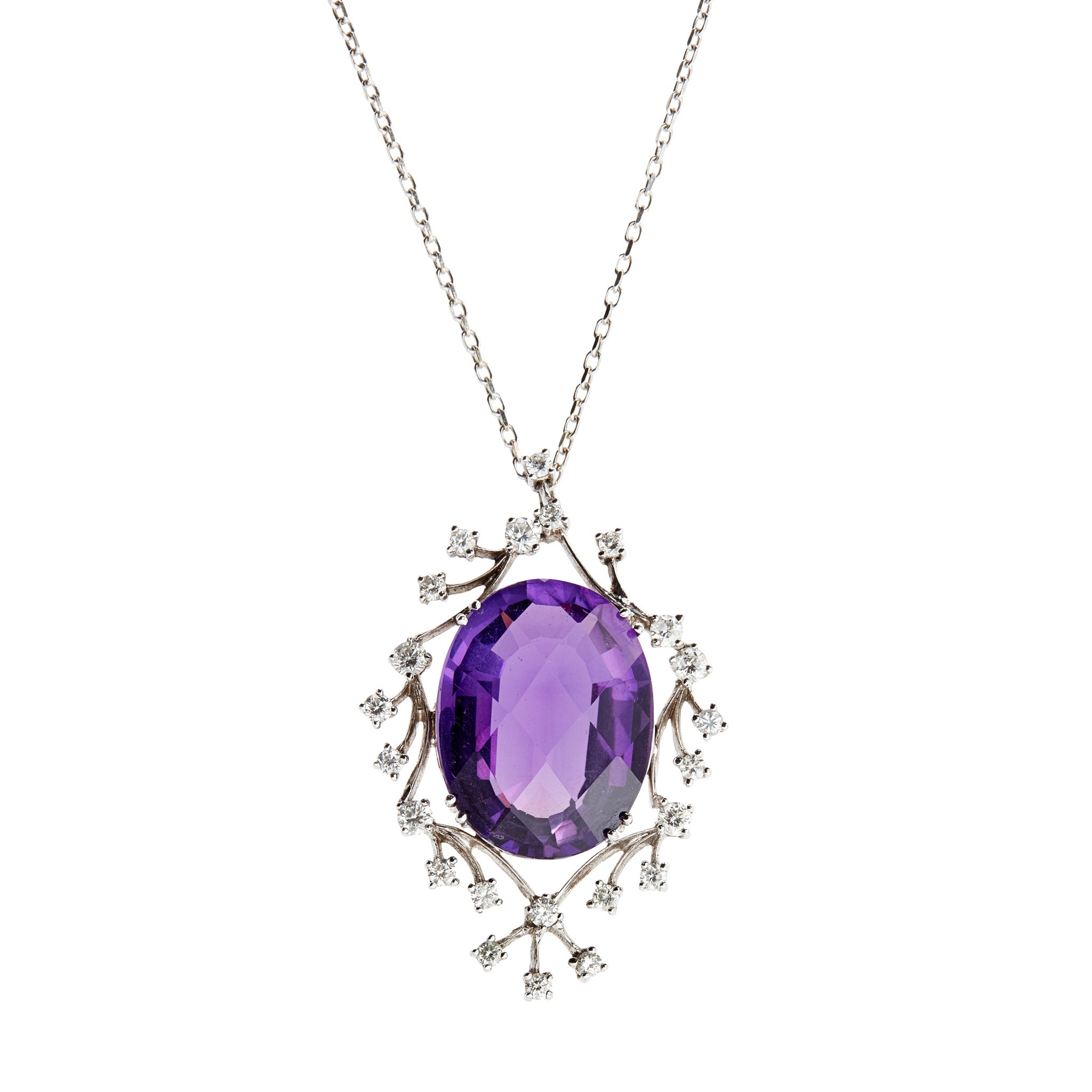 An amethyst and diamond set pendant