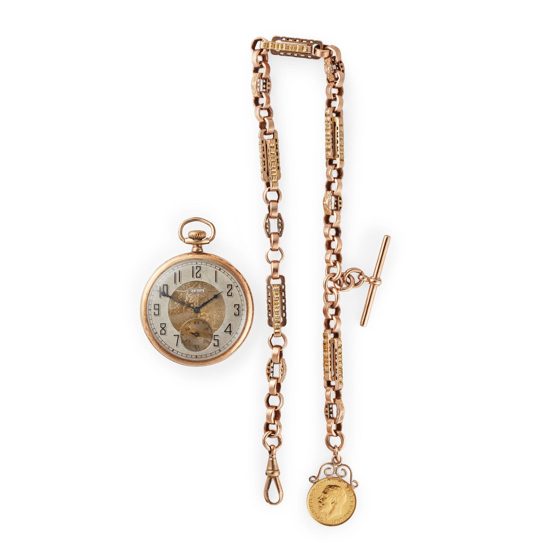 Elgin: a gold plated pocket watch and chain - Image 2 of 2