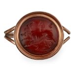 An 18th century mounted 5th/6th century Sassanian carnelian intaglio ring