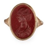 A gold mounted carnelian intaglio ring