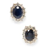 A pair of sapphire and diamond cluster earrings