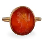 A silver gilt mounted carnelian intaglio ring