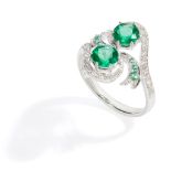 Am emerald and diamond twist ring