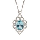 An aquamarine and diamond set pendant