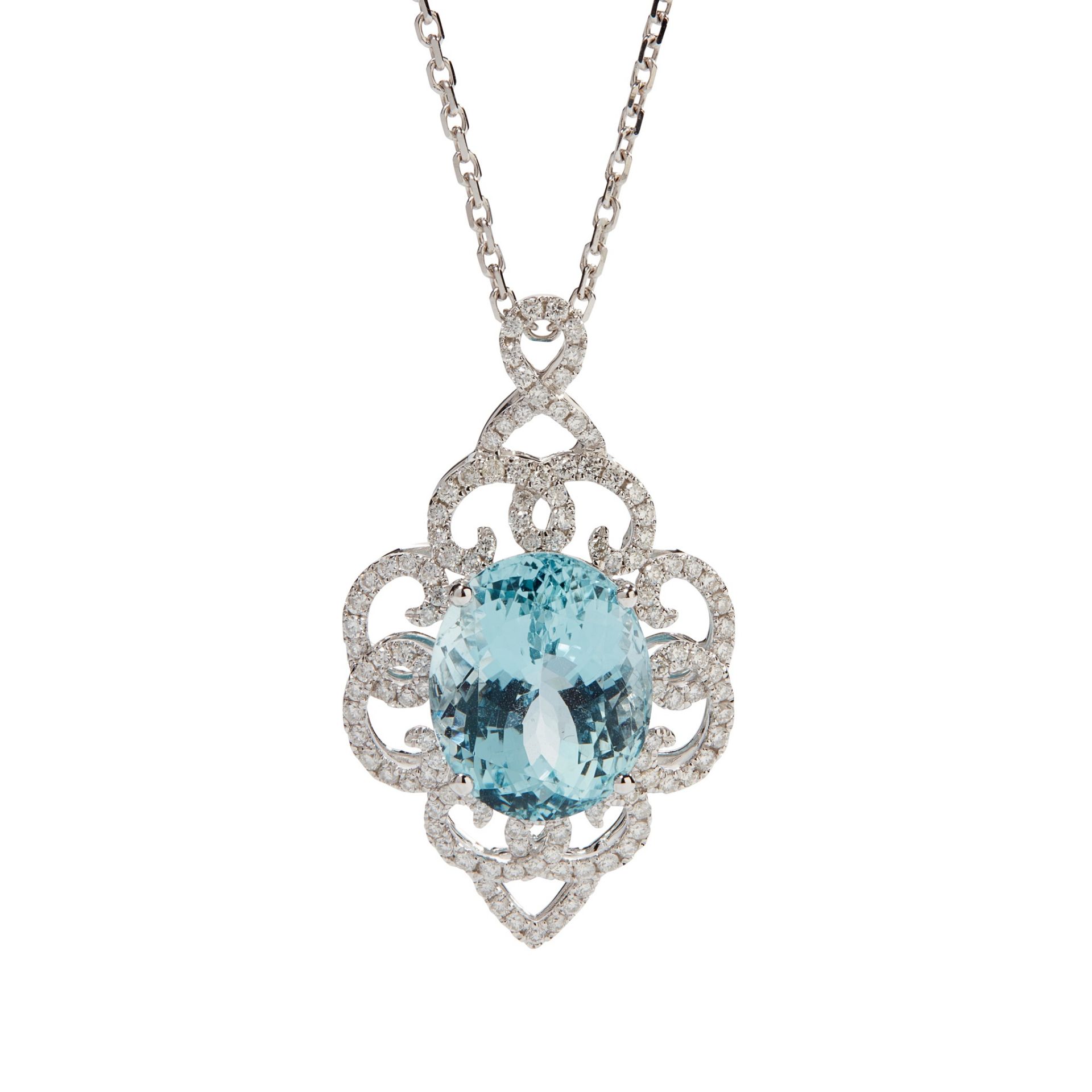 An aquamarine and diamond set pendant