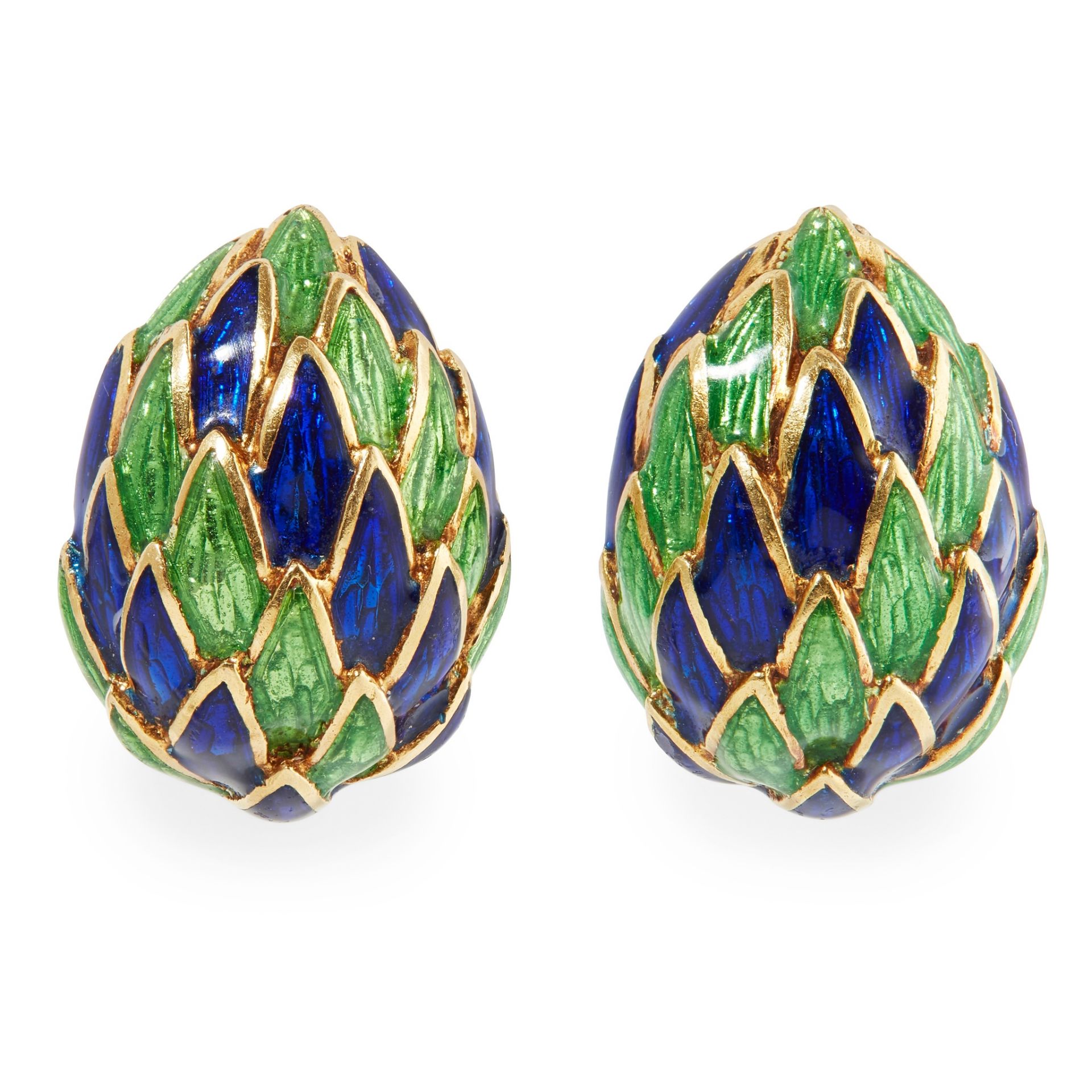 A pair of French enamelled ear clips