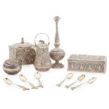 A collection of Indian and Chinese silverware