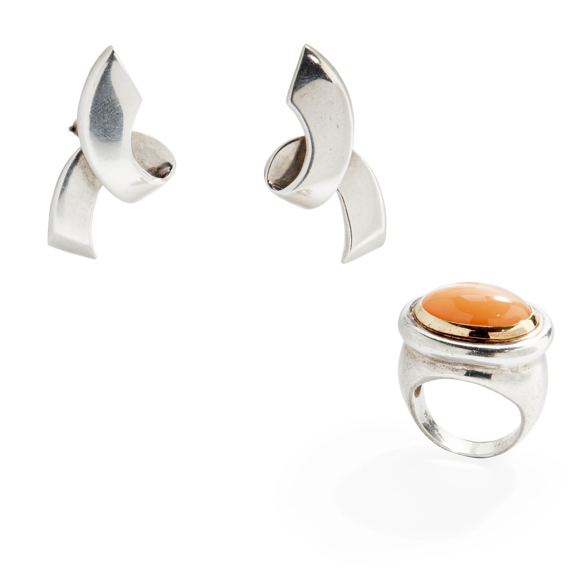 A moonstone set cocktail ring and a pair of earrings, Paloma Picasso for Tiffany - Image 2 of 2